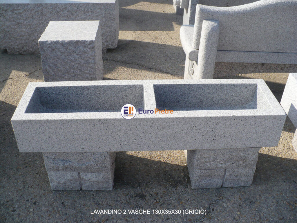 Lavandino doppia vasca in granito grigio, forniture edili in pietra Cuneo