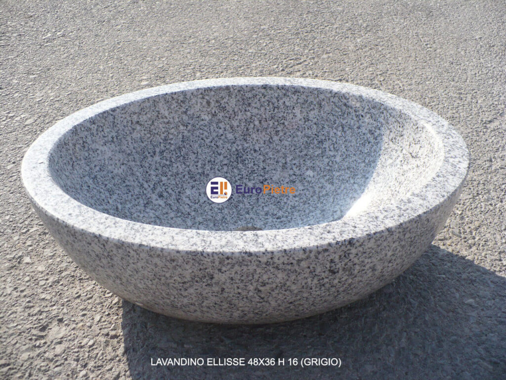 Lavabo ellissoidale in granito grigio, materiali lapidei Cuneo.