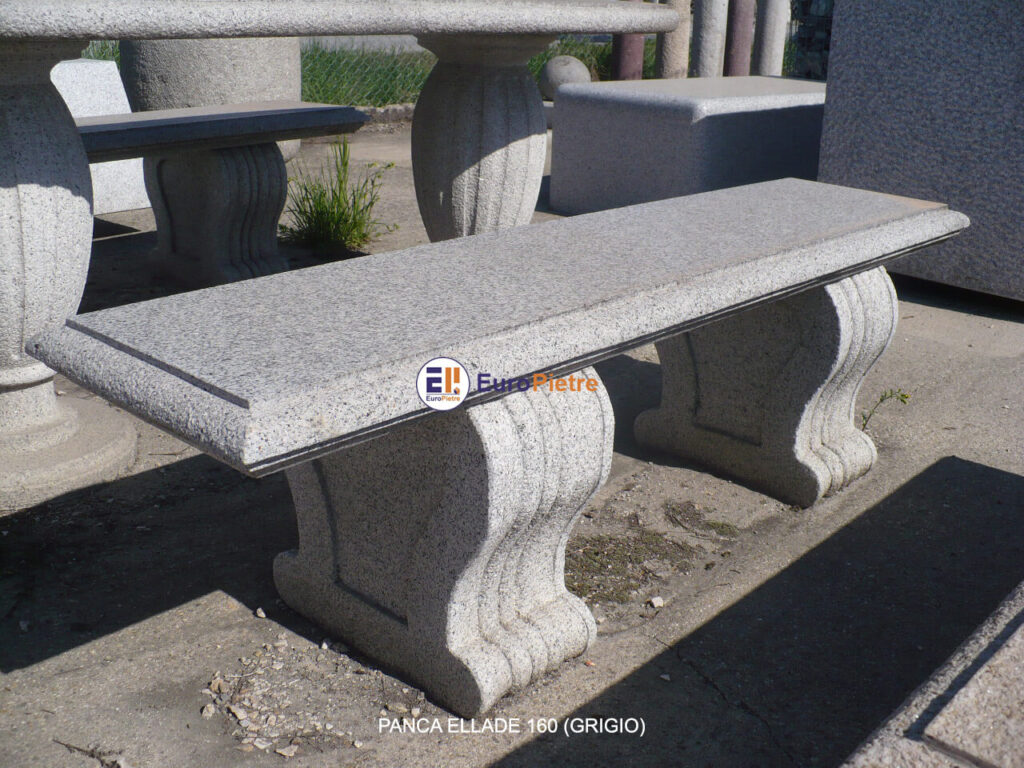 Panchina in granito bocciardato grigio per arredo urbano, forniture edili in pietra.